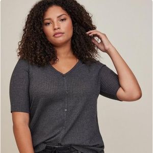 Torrid Favorite Tunic Waffle V-Neck Faux Button-Front Hilo Tee